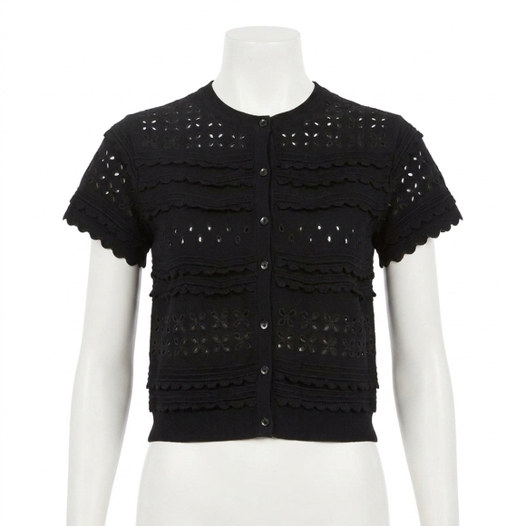 ULLA JOHNSON Sweaters - NEW ULLA JOHNSON abriana eyelet knit cardigan in black
